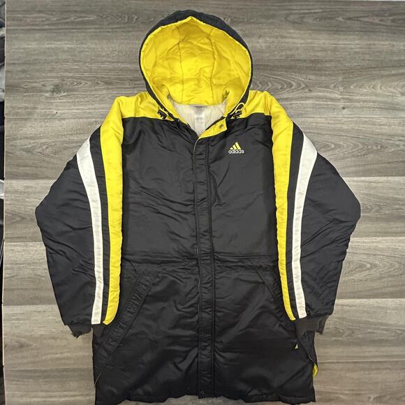 adidas Other - Vintage Adidas Jacket Mens Large Black Yellow Hooded Puffer Parka Coat 90s